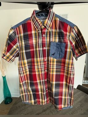 Staple Red Yellow Blue Plaid Short-Sleeve Button-Up Shirt